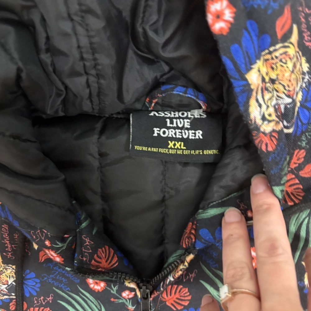 A$$holes live forever hooded bomber jacket tropical tiger floral print coat xxl - Picture 6 of 6